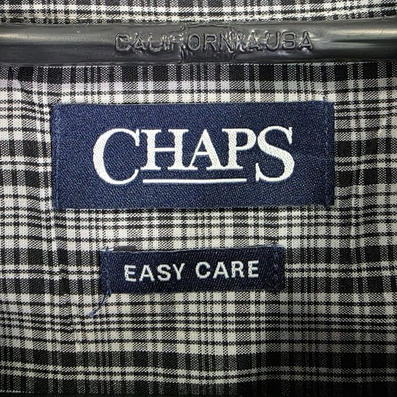 Mens Chaps Black White Plaid Shirt Long Sleeve Button Down Cotton Blend Size M - Picture 3 of 9